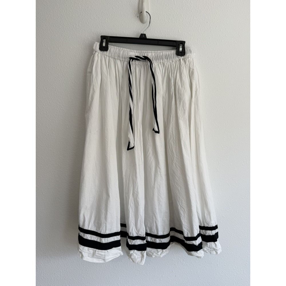 Hyfve Womens Small White Black Cotton Boho Flare Skirt Elastic Waist Knee Length